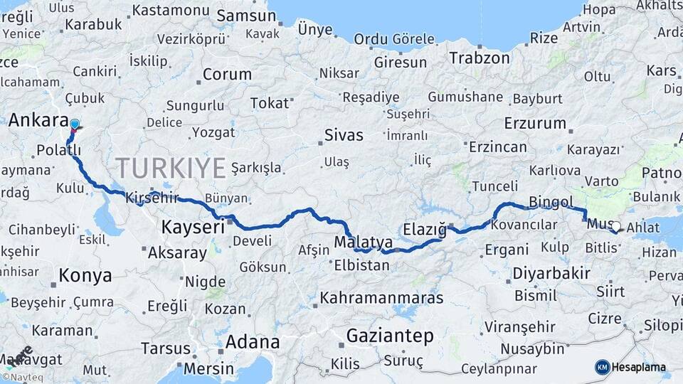 Ankara Güroymak Bitlis Arası Kaç Km - Yol Haritası