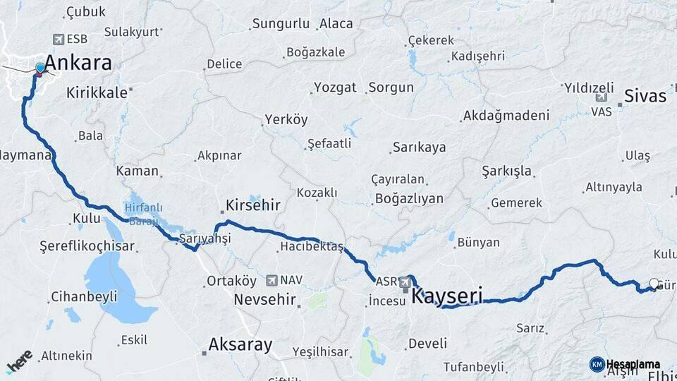 Ankara Gürün Sivas Arası Kaç Km - Yol Haritası