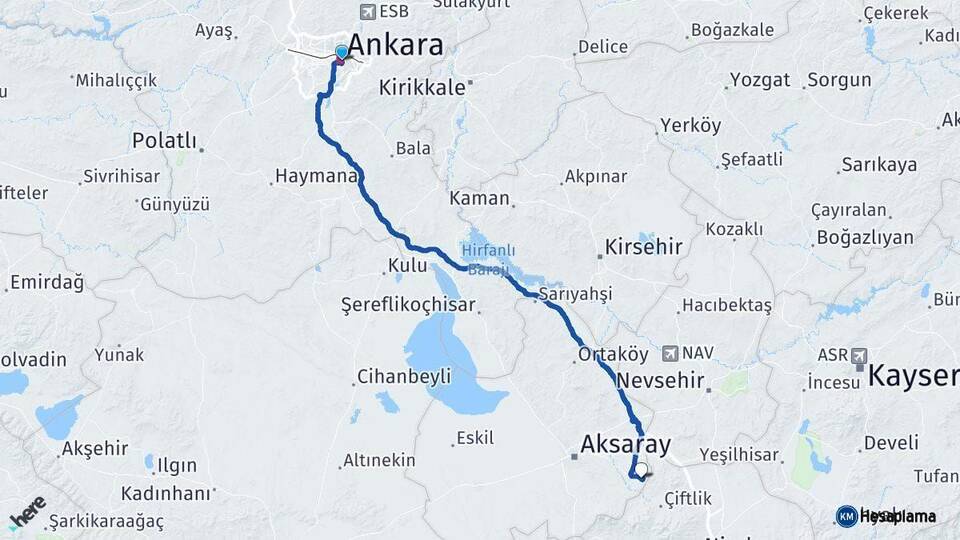 Ankara Güzelyurt Aksaray Arası Kaç Km - Yol Haritası