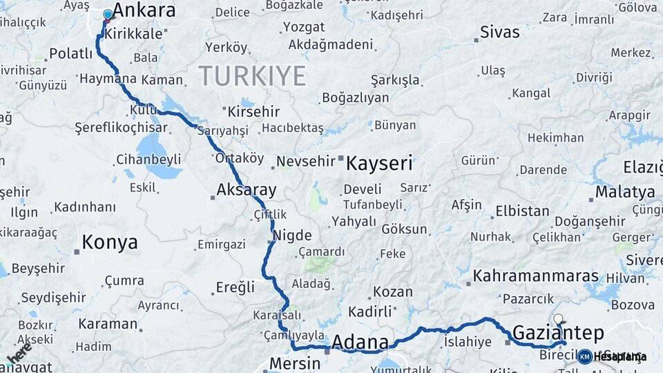 Ankara Halfeti Şanlıurfa Arası Kaç Km - Yol Haritası