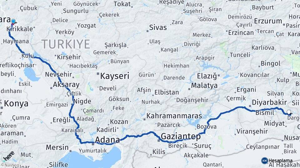 Ankara Hasankeyf Batman Arası Kaç Km - Yol Haritası