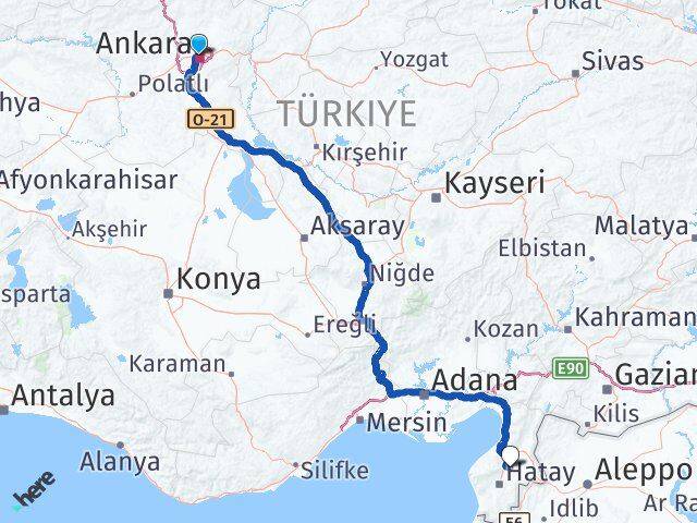 Ankara Hatay Havalimanı Arası Kaç Km - Yol Haritası