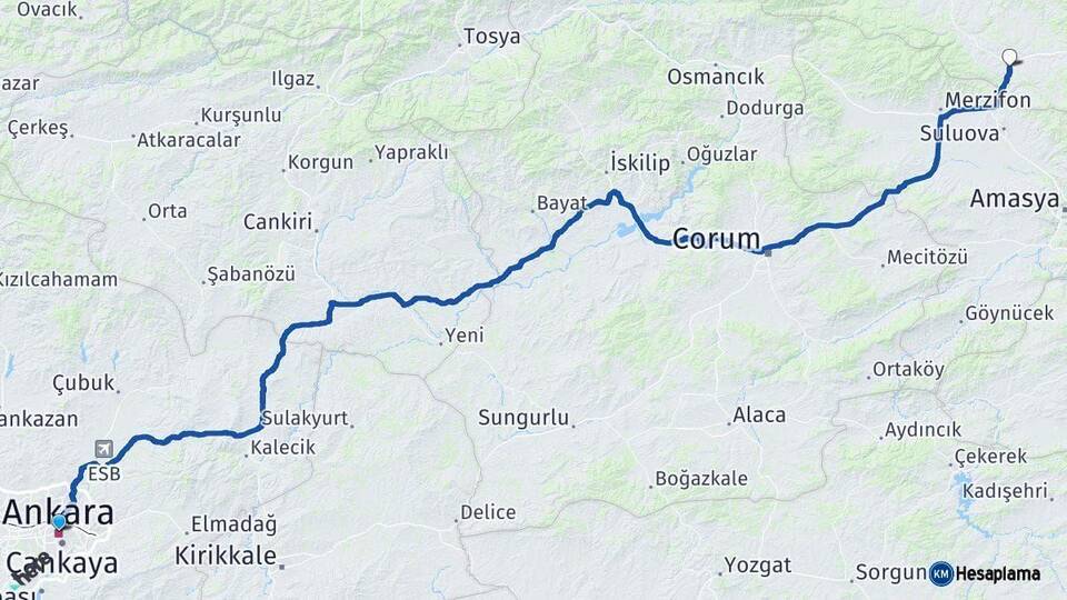 Ankara Havza Samsun Arası Kaç Km - Yol Haritası