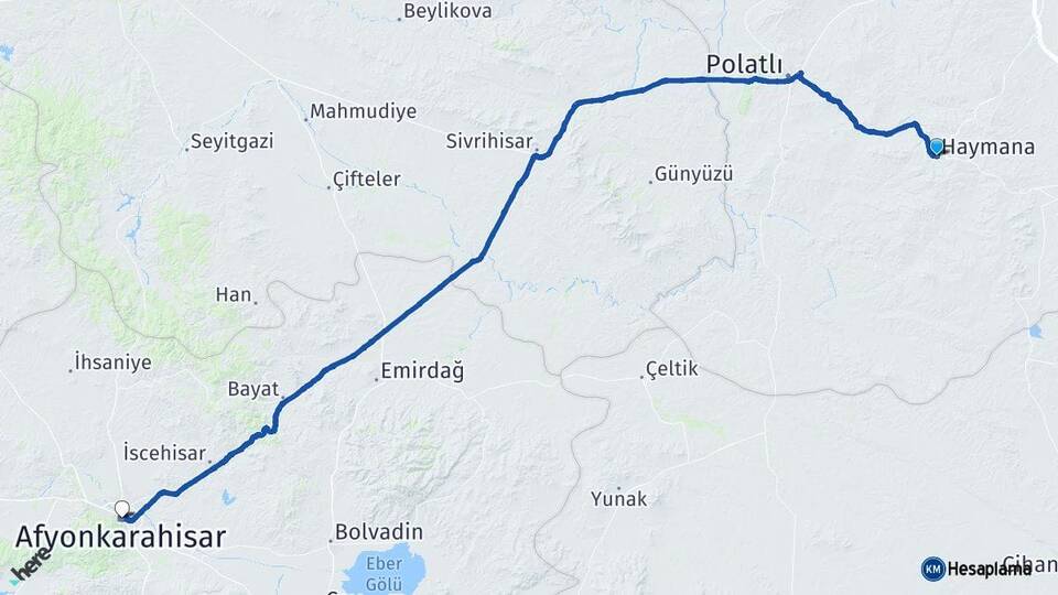 Ankara Haymana Afyonkarahisar Arası Kaç Km - Yol Haritası