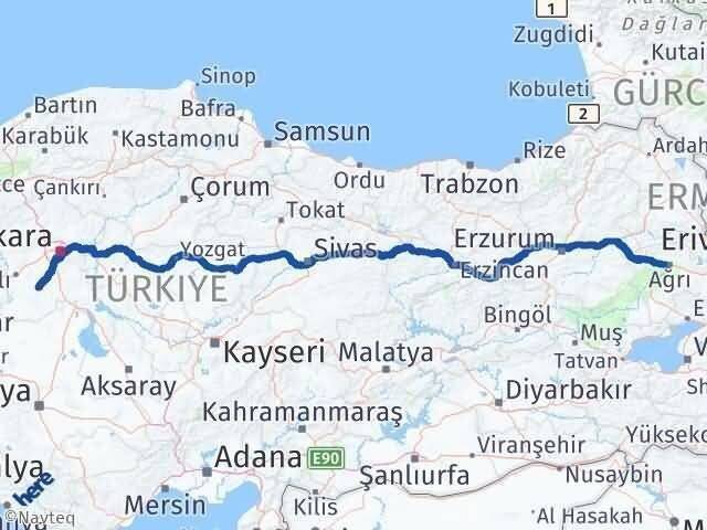 Ankara Haymana Ağrı Arası Kaç Km - Yol Haritası