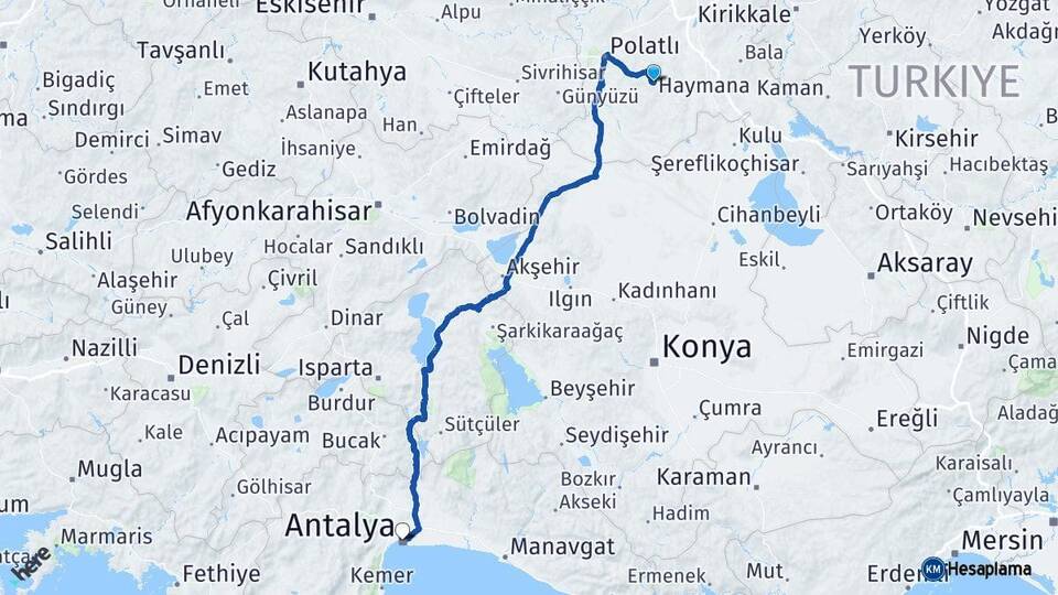 Ankara Haymana Antalya Arası Kaç Km - Yol Haritası