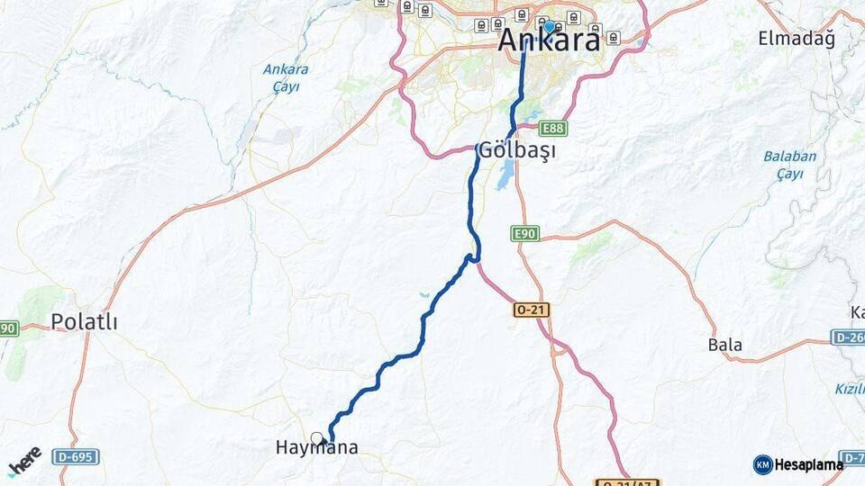 Ankara Haymana Arası Kaç Km - Yol Haritası