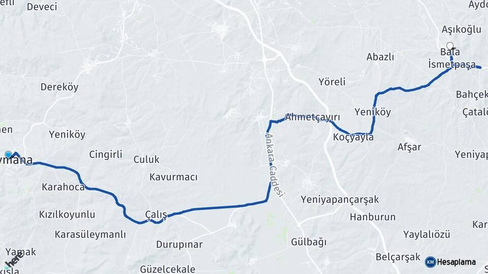Ankara Haymana Bala Arası Kaç Km - Yol Haritası