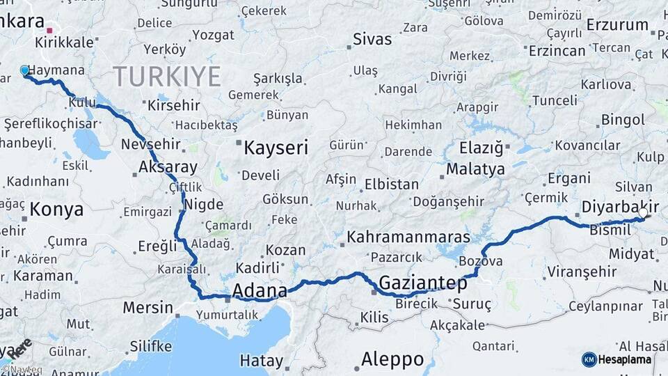 Ankara Haymana Batman Arası Kaç Km - Yol Haritası