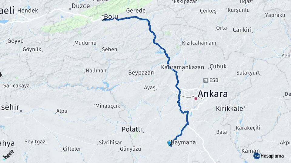 Ankara Haymana Bolu Arası Kaç Km - Yol Haritası