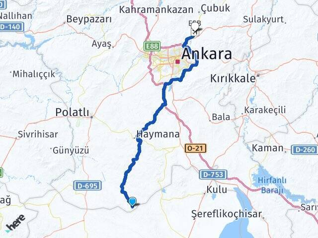 Çatak Esenboğa Havalimanı Arası Kaç Km - Yol Tarifi