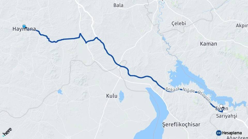 Ankara Haymana Evren Arası Kaç Km - Yol Haritası