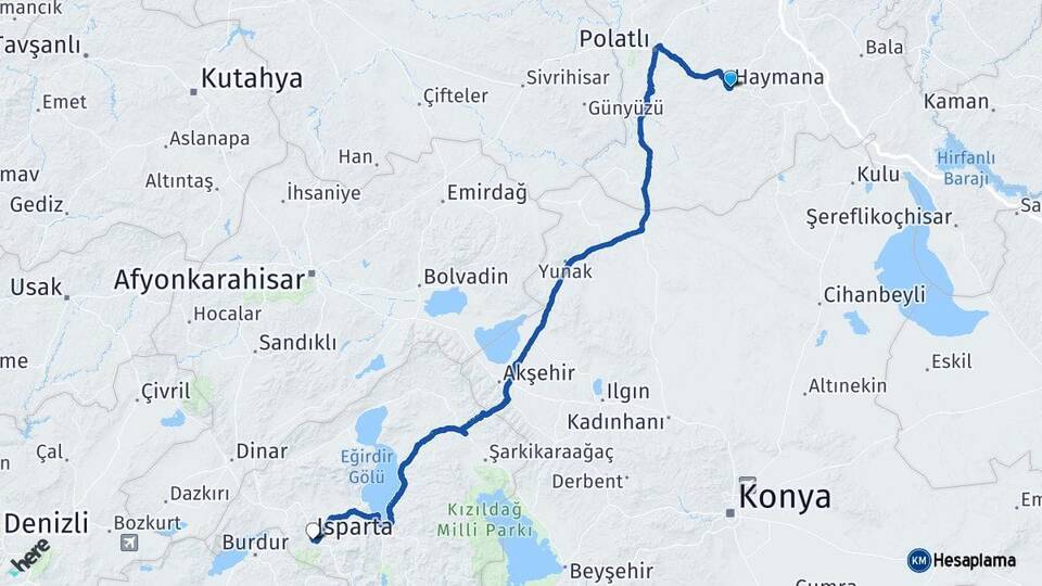 Ankara Haymana Isparta Arası Kaç Km - Yol Haritası