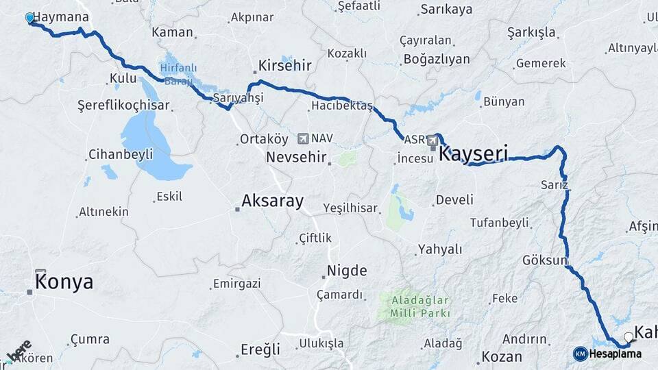 Ankara Haymana Kahramanmaraş Arası Kaç Km - Yol Haritası