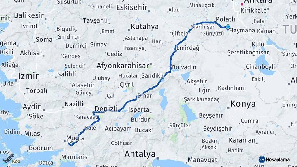Ankara Haymana Muğla Arası Kaç Km - Yol Haritası