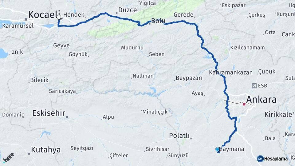 Ankara Haymana Sakarya Arası Kaç Km - Yol Haritası