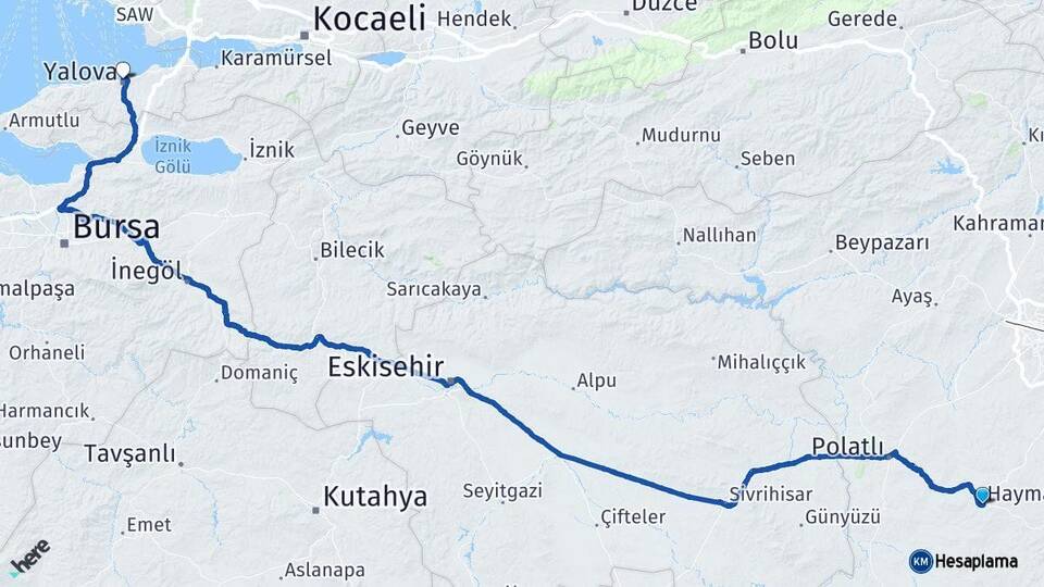 Ankara Haymana Yalova Arası Kaç Km - Yol Haritası