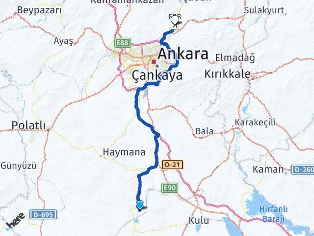 Yergömü Esenboğa Havalimanı Arası Kaç Km - Yol Tarifi