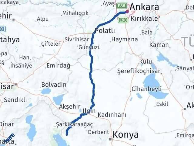 Ankara Hüyük Konya Arası Kaç Km - Yol Haritası