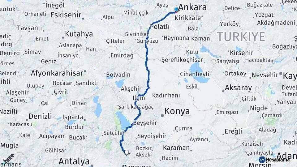 Ankara İbradı Antalya Arası Kaç Km - Yol Haritası