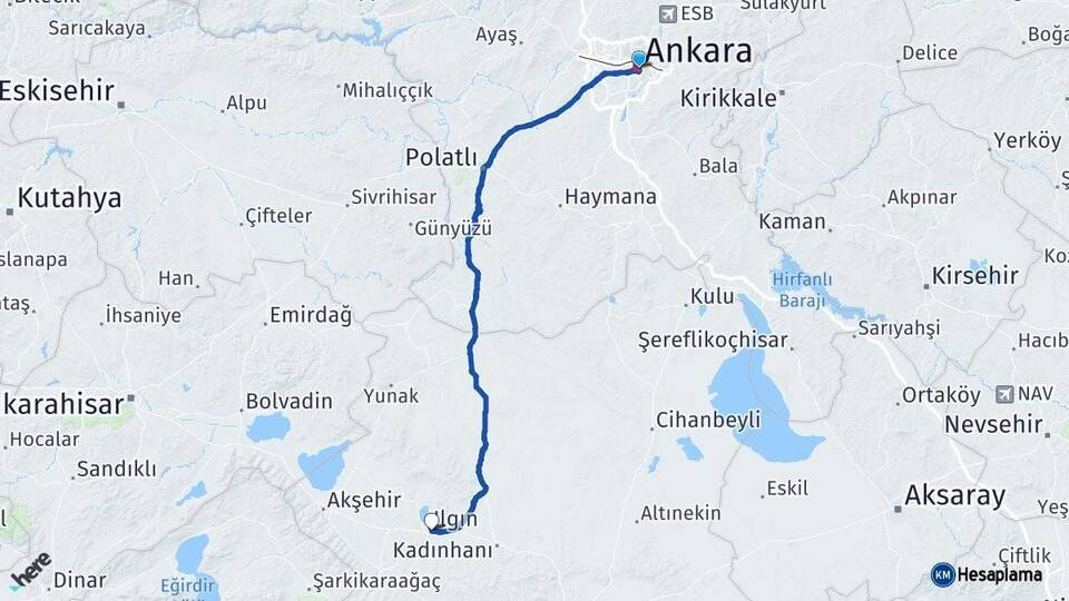 Ankara Ilgın Konya Arası Kaç Km - Yol Haritası