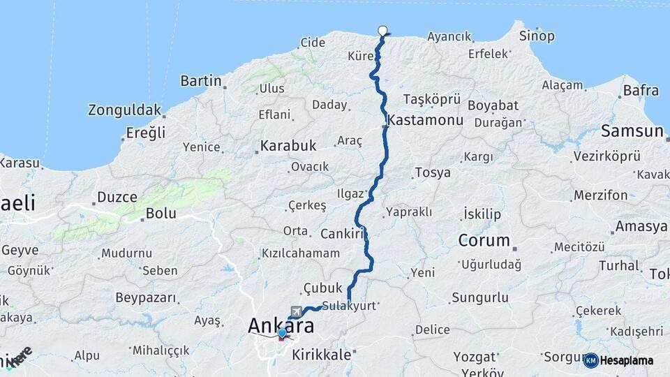 Ankara İnebolu Kastamonu Arası Kaç Km - Yol Haritası