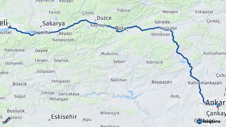 Ankara İzmit Kocaeli Arası Kaç Km - Yol Haritası