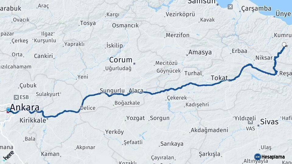 Ankara Kabataş Arası Kaç Km - Yol Tarifi