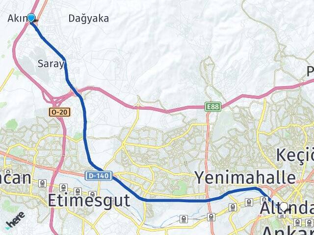 Akıncı Ankara Tren Garı Arası Kaç Km - Yol Tarifi