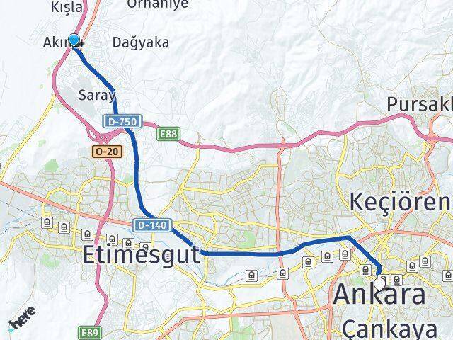 Akıncı Ankara Arası Kaç Km - Yol Tarifi