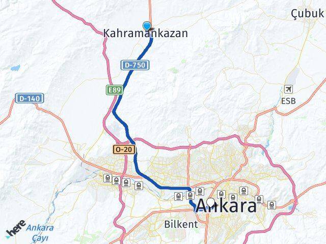 Ankara Kahramankazan Balgat Çankaya Arası Kaç Km - Yol Haritası
