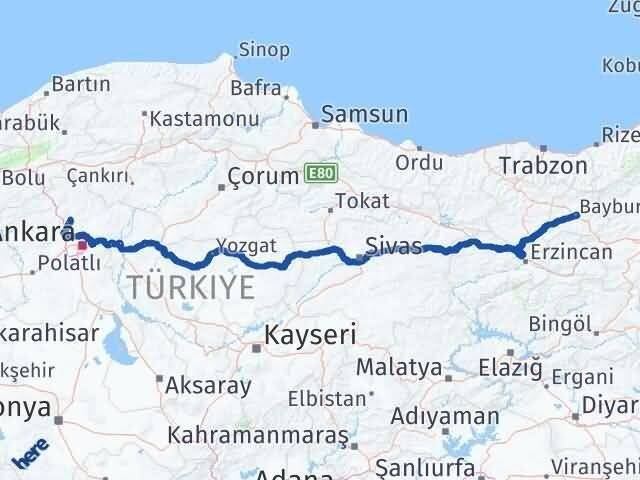 Ankara Kahramankazan Bayburt Arası Kaç Km - Yol Haritası