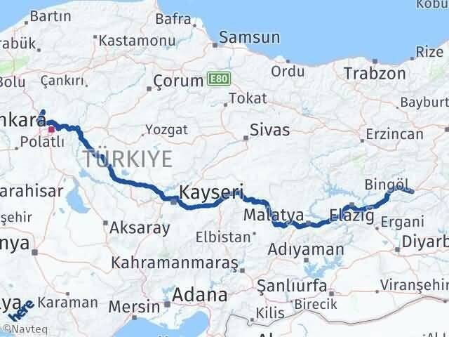 Ankara Kahramankazan Bingöl Arası Kaç Km - Yol Haritası