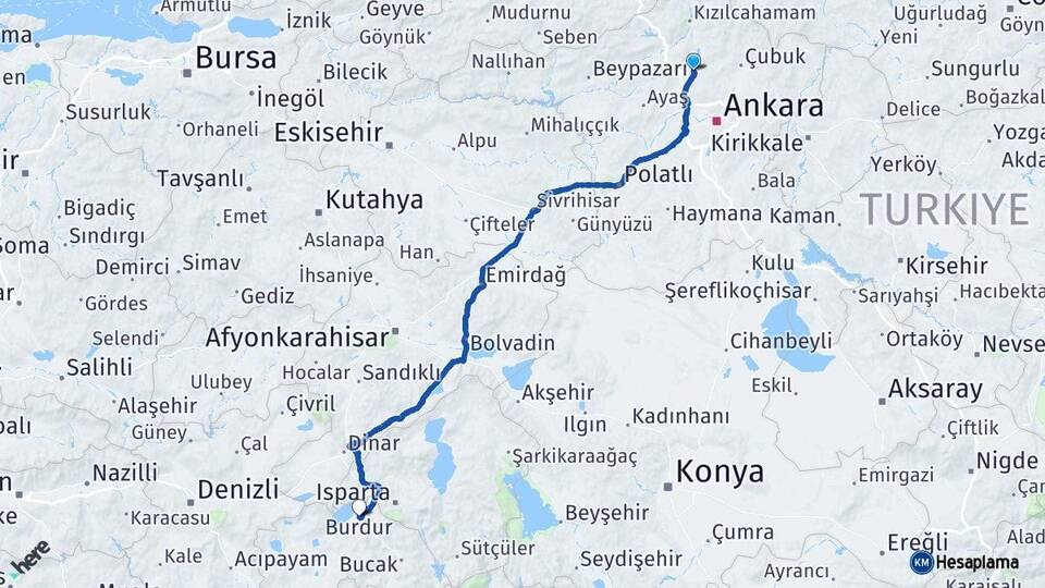 Ankara Kahramankazan Burdur Arası Kaç Km - Yol Haritası