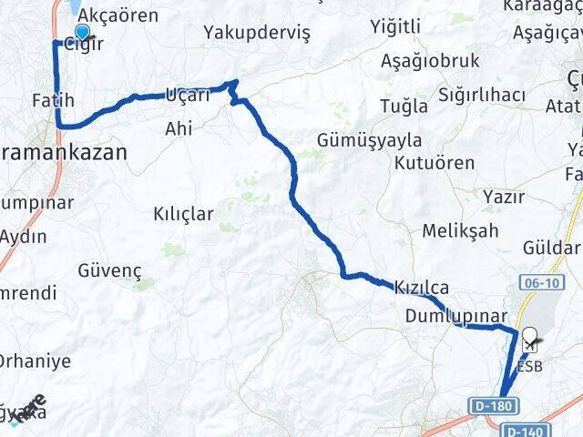 Ciğir Esenboğa Havalimanı Arası Kaç Km - Yol Tarifi