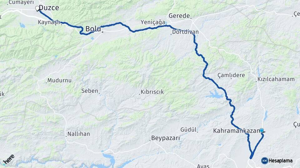 Ankara Kahramankazan Düzce Arası Kaç Km - Yol Haritası