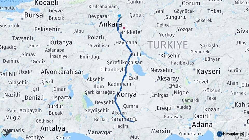 Ankara Kahramankazan Karaman Arası Kaç Km - Yol Haritası