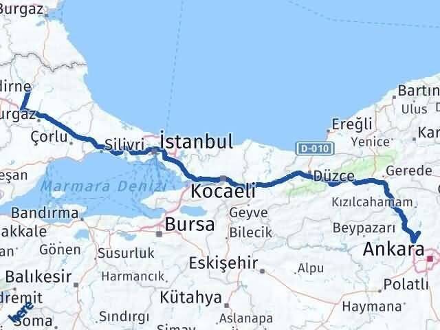 Ankara Kahramankazan Kırklareli Arası Kaç Km - Yol Haritası