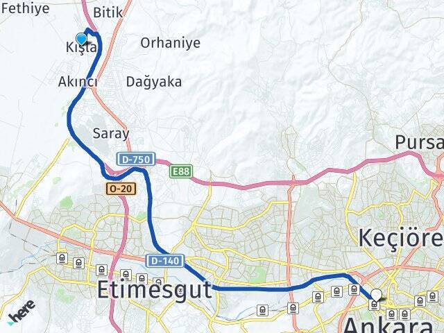 Kışla Ankara Tren Garı Arası Kaç Km - Yol Tarifi