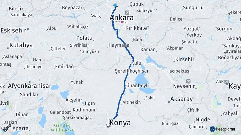 Ankara Kahramankazan Konya Arası Kaç Km - Yol Haritası