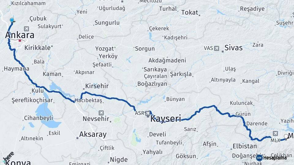 Ankara Kahramankazan Malatya Arası Kaç Km - Yol Haritası
