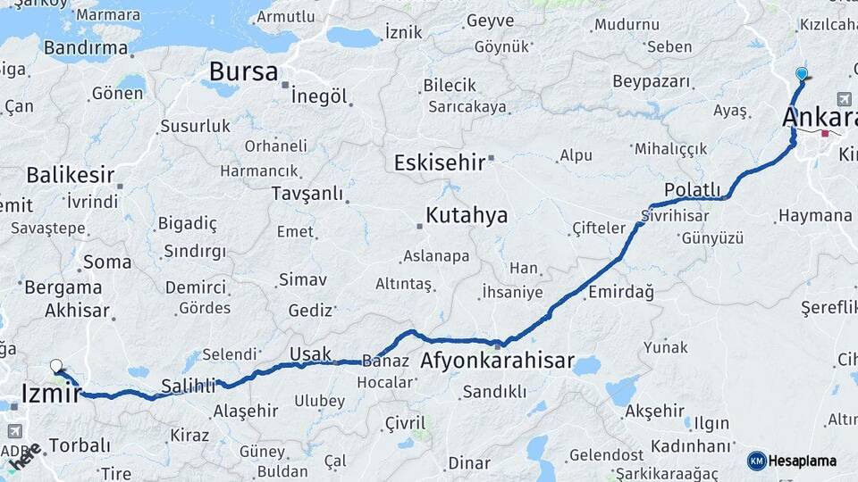 Ankara Kahramankazan Manisa Arası Kaç Km - Yol Haritası