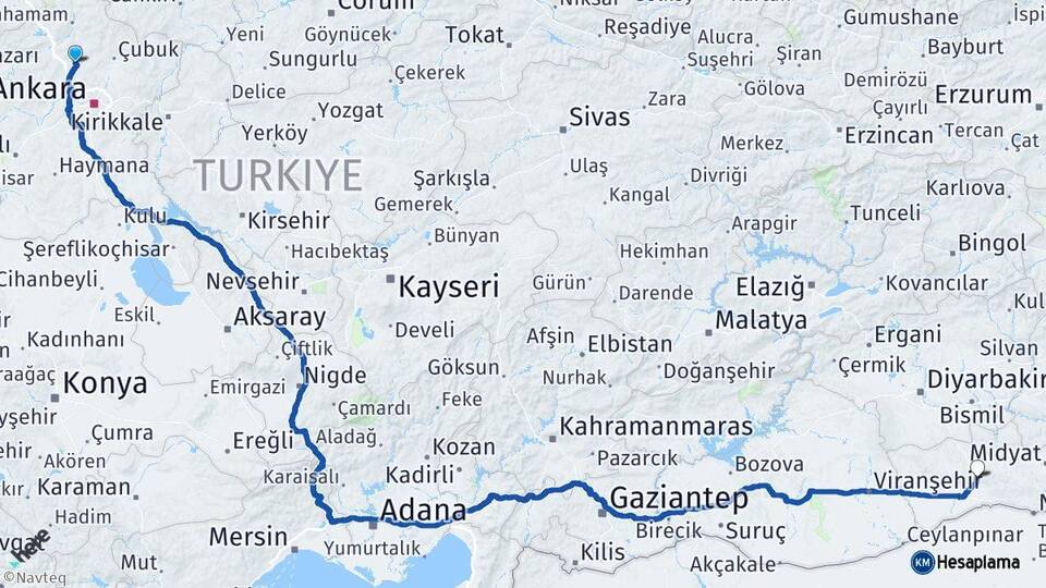 Ankara Kahramankazan Mardin Arası Kaç Km - Yol Haritası