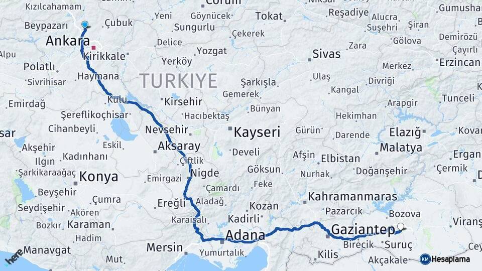 Ankara Kahramankazan Şanlıurfa Arası Kaç Km - Yol Haritası