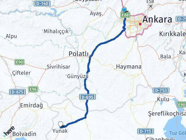 Saray Yunak Arası Kaç Km - Yol Tarifi