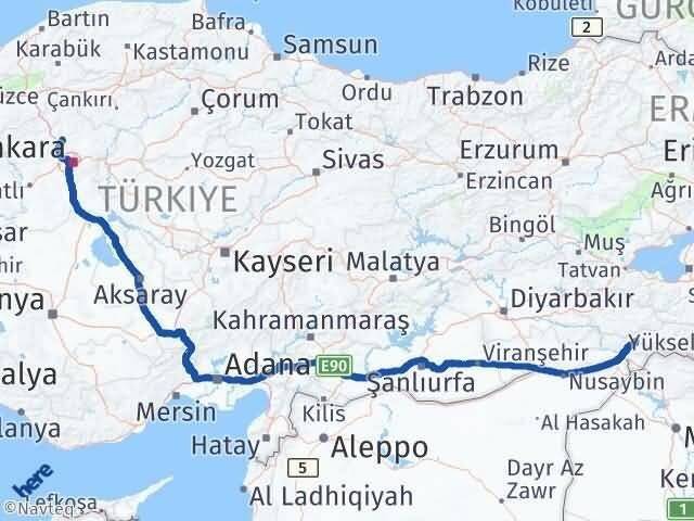 Ankara Kahramankazan Şırnak Arası Kaç Km - Yol Haritası