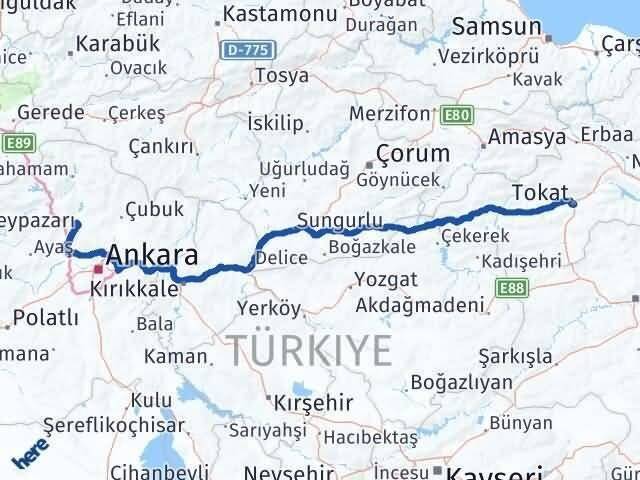 Ankara Kahramankazan Tokat Arası Kaç Km - Yol Haritası