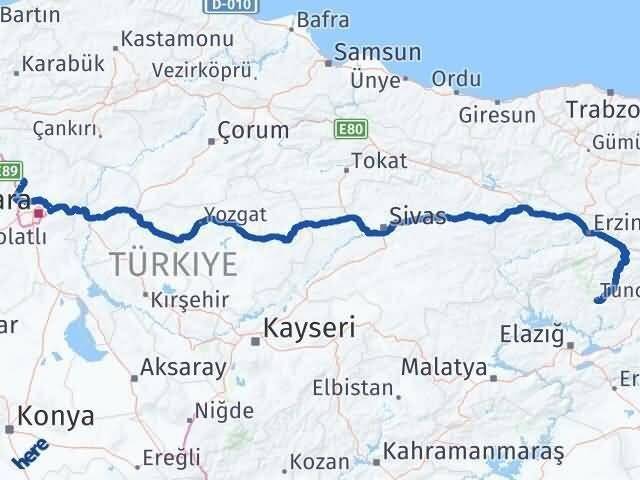 Ankara Kahramankazan Tunceli Arası Kaç Km - Yol Haritası