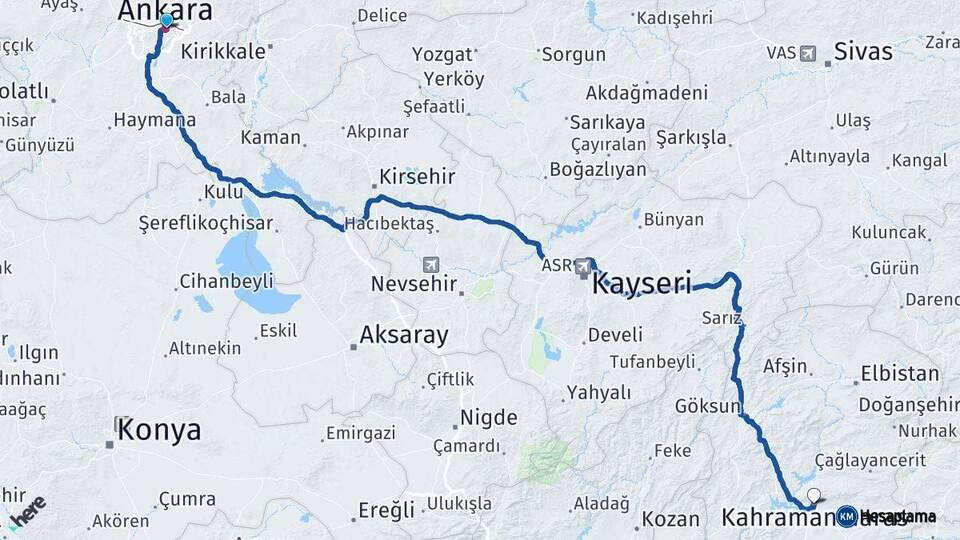 Ankara Kahramanmaraş Arası Kaç Km - Yol Haritası