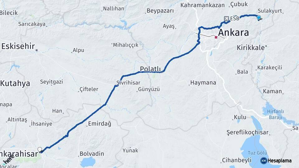 Ankara Kalecik Afyonkarahisar Arası Kaç Km - Yol Haritası